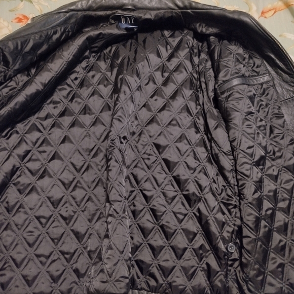 GAP Heavy Leather Jacket Mens XXL Black Zip Quilted Lining Bomber Biker Jacket - Picture 3 of 12